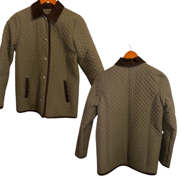 Charter Club Olive Green Quilted w/Brown Corduroy-trim Jacket Petite - Picture 2 of 9